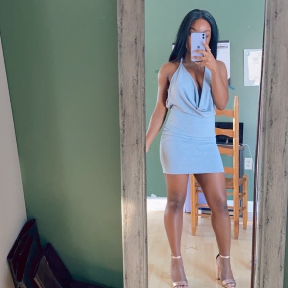 PrettyLittleThing Grey Marl Halterneck Cowl Bodycon Dress - Picture 6 of 8